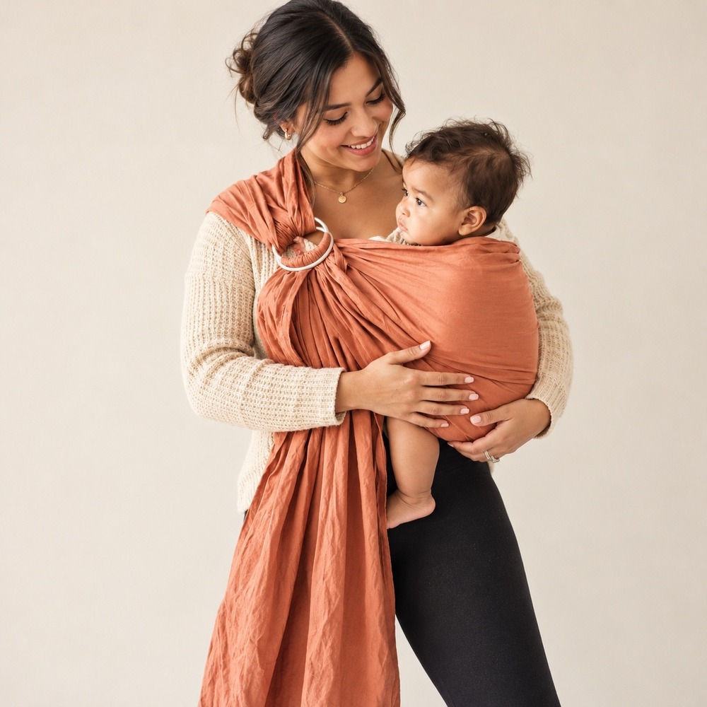 Kyte Baby Ring Sling Carrier 100% Linen Terracotta Clay Rose Gold Ring